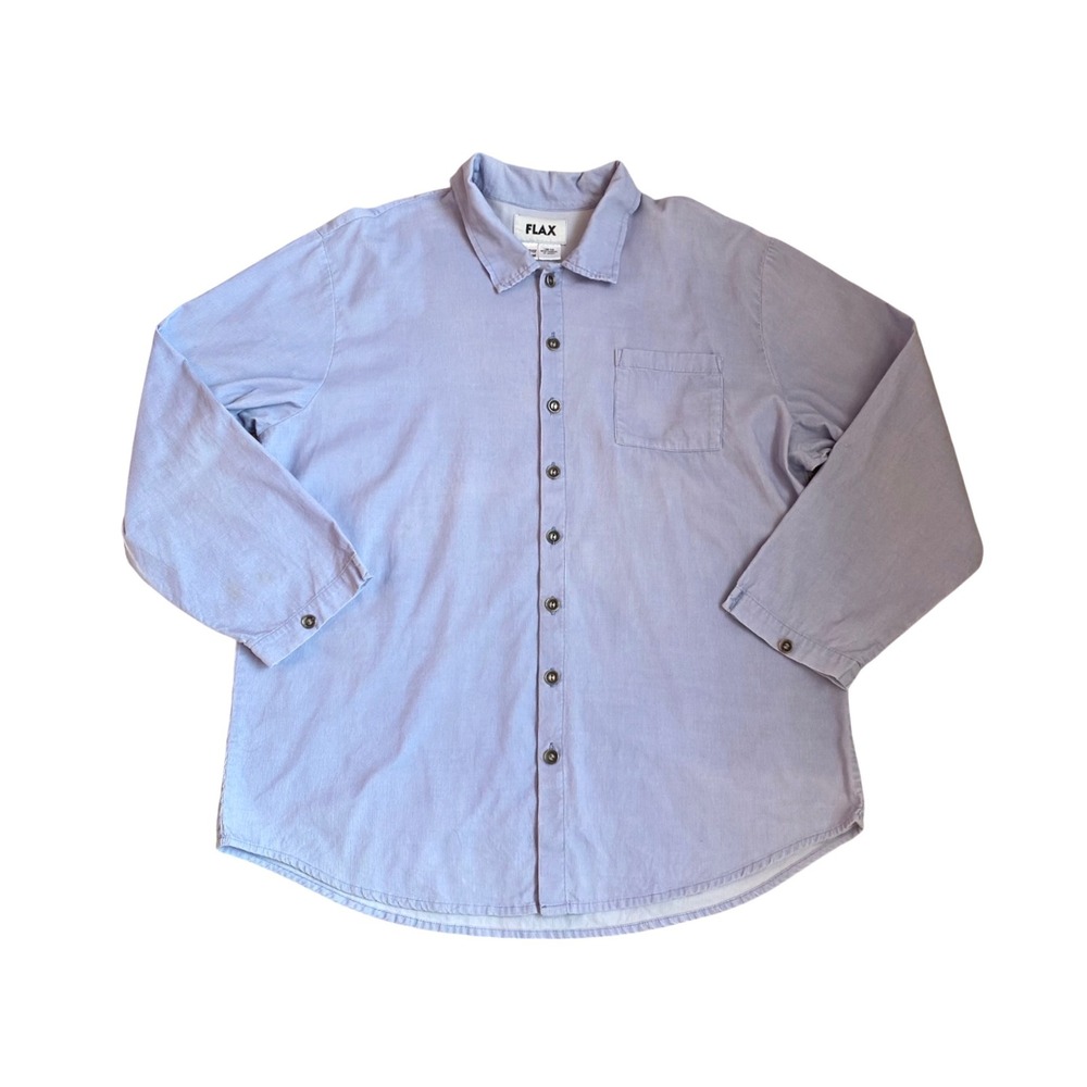 FLAX Mens Button Down Shirt SZ M Blue 100% Cotton Corduroy Long Sleeve Casual - Picture 5 of 9